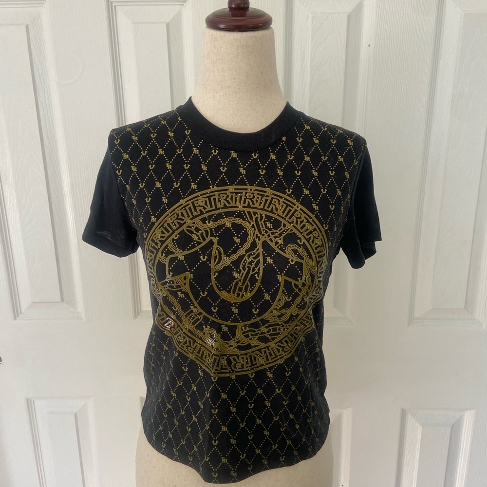 True Religion Black and Gold Short Sleeve Tee